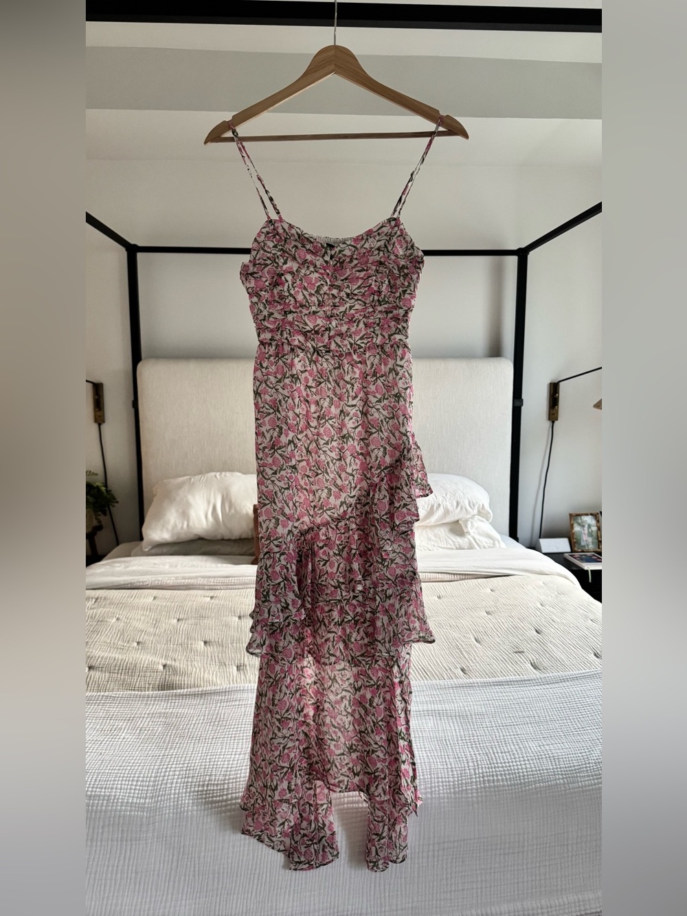 Minkpink Floral Pink Ruffled Slip Dress
